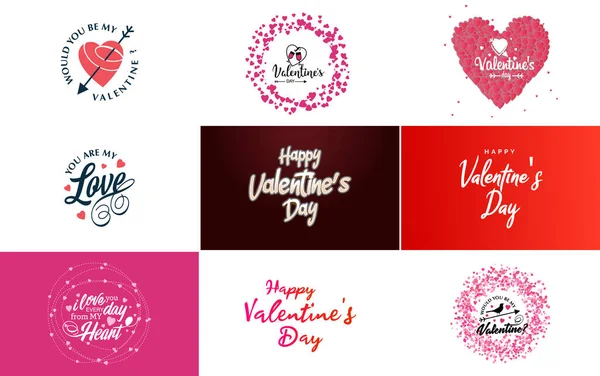 Hand Drawn Black Lettering Valentine Day Pink Hearts White Background — Vector de stock