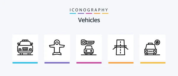 Vehicles Line Icon Pack Including Car Boat Future Car Creative — Vetor de Stock