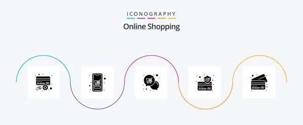 Online Shopping Glyph Icon Pack Including Secure Credit Card Shopping — Vetor de Stock