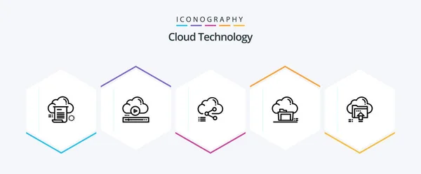 Cloud Technology Line Icon Pack Including Cloud Folder Cloud Link — Vetor de Stock