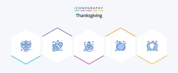 Thanksgiving Blue Icon Pack Including Day Thanksgiving Holiday Pumpkin Fruit — Stockový vektor