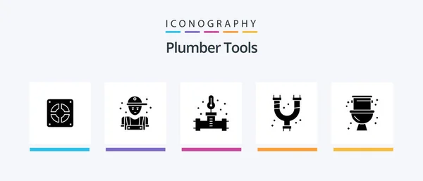 Plumber Glyph Icon Pack Including Mechanical Plumber Plumbing Pipes Temperature — Stockvektor