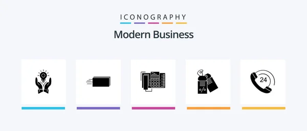 Modern Business Glyph Icon Pack Including Business Contact Flow Call — Archivo Imágenes Vectoriales