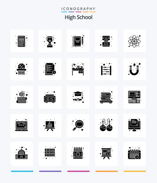 Creative High School Glyph Solid Black Icon Pack Education 道具だ — ストックベクタ
