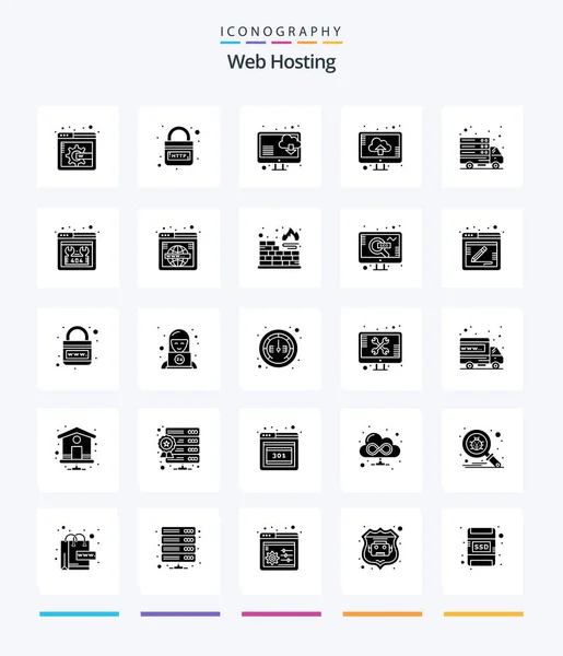 Creative Web Hosting Glyph Solid Black Icon Pack Web Server — Image vectorielle