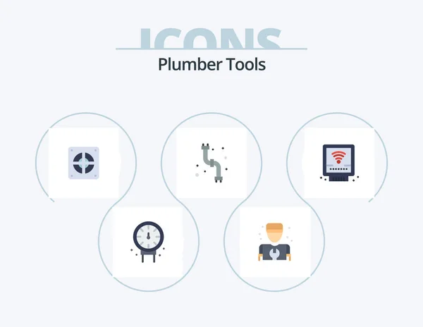 Plumber Flat Icon Pack Icon Design Mechanical Plumbing Extractor Plumber — Stock vektor