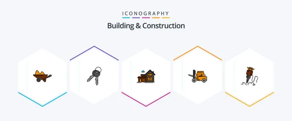 Building Construction Filledline Icon Pack Including Transport Lifting House Lifter — Image vectorielle