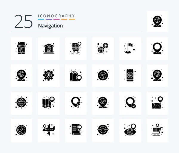 Navigation Solid Glyph Icon Pack Including Map Globe Pin Worldwide — 图库矢量图片