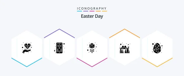 Easter Glyph Icon Pack Including Easter Holiday Cross Grass Rose — Stock vektor