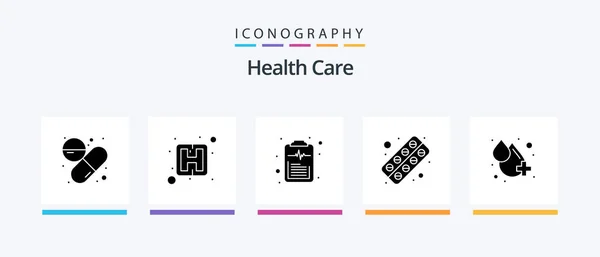 Health Care Glyph Icon Pack Including Drop Tablet Check List — Stock Vector