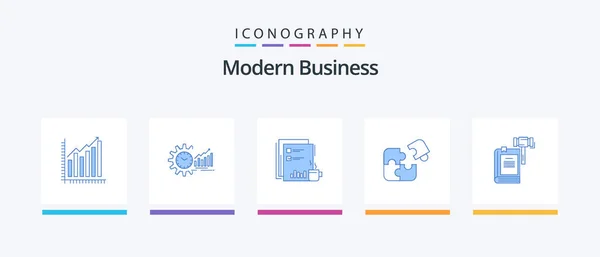 Modern Business Blue Icon Pack Including News Financial Analytics Coffee — Stockvector