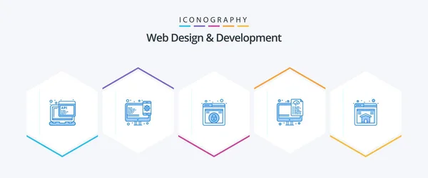 Web Design Development Blue Icon Pack Including Page Files Design — Archivo Imágenes Vectoriales