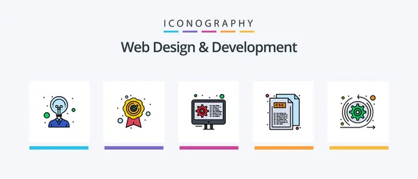 Web Design Development Line Filled Icon Pack Including Coding Web — Archivo Imágenes Vectoriales