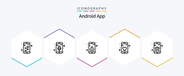 Android App Line Icon Pack Including App Dating Phone Recorder — Wektor stockowy