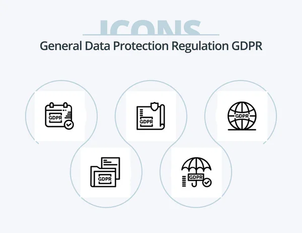 Gdpr Line Icon Pack Icon Design Commission Security Project Data — Stock Vector