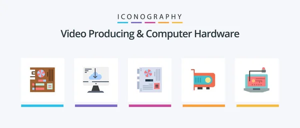 Video Producing Computer Hardware Flat Icon Pack Including Technology Computer — Vettoriale Stock