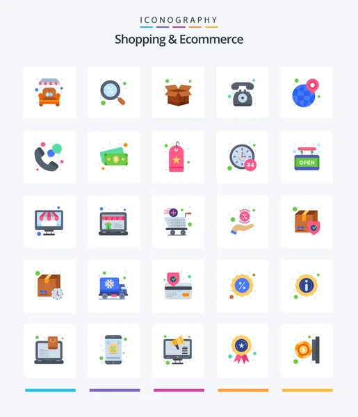 Creative Shopping Ecommerce Flat Icon Pack Time Globe Pack Communication — Image vectorielle