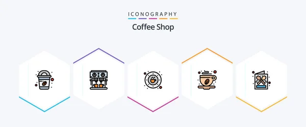 Coffee Shop Filledline Icon Pack Including Coffee Shop Leaf Cafe — 图库矢量图片
