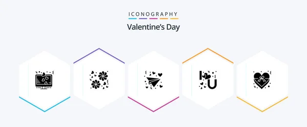 Valentines Day Glyph Icon Pack Including Love Heart Letter You — Vettoriale Stock