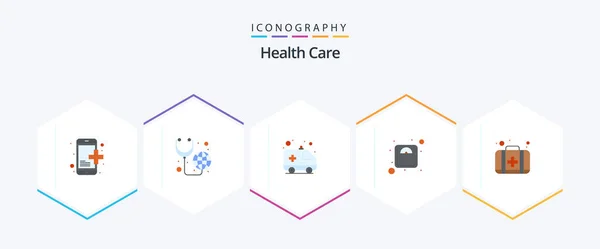 Health Care Flat Icon Pack Including Case Weight Ambulance Weigh — Stok Vektör