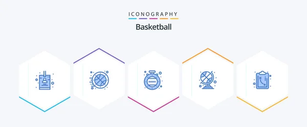 Basketball Blue Icon Pack Including Tactics Minutes Strategy Sports Club — Archivo Imágenes Vectoriales