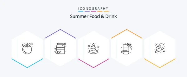 Summer Food Drink Line Icon Pack Including Ice Cream Juice — Stock Vector
