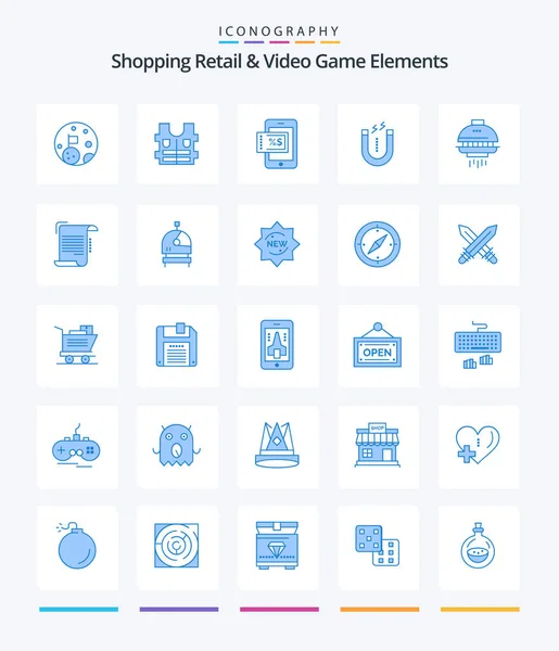Creative Shoping Retail Video Game Elements Blue Icon Pack Ufo — Wektor stockowy