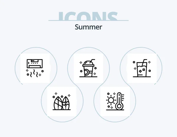 Summer Line Icon Pack Icon Design Ice Drink Summer Weather — 图库矢量图片