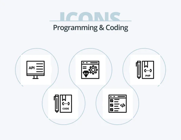 プログラミングとコーディングラインアイコンパック5アイコンデザイン 開発だ コードだ 開発だ 開発だ コーディング — ストックベクタ