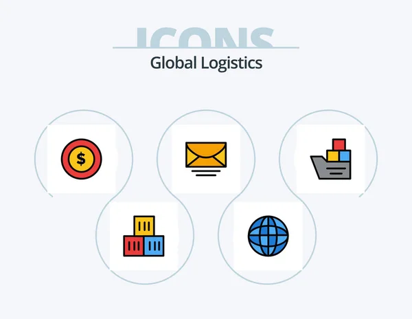 Global Logistics Line Filled Icon Pack Icon Design Earth Pin — Stock Vector