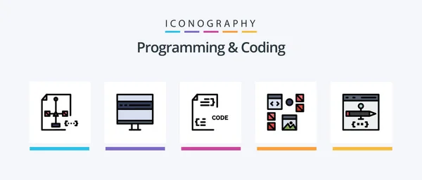 Programming Coding Line Filled Icon Pack Including Develop App Develop — Stok Vektör