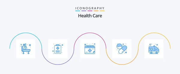 Health Care Blue Icon Pack Including Car Appointment Pill Capsule — Vetor de Stock