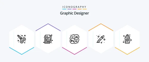 Graphic Designer Line Icon Pack Including Spray Graphic Designing Designer — Stockvector