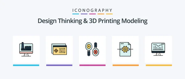 Design Thinking Printing Modeling Line Filled Icon Pack Including Drawing — Vettoriale Stock