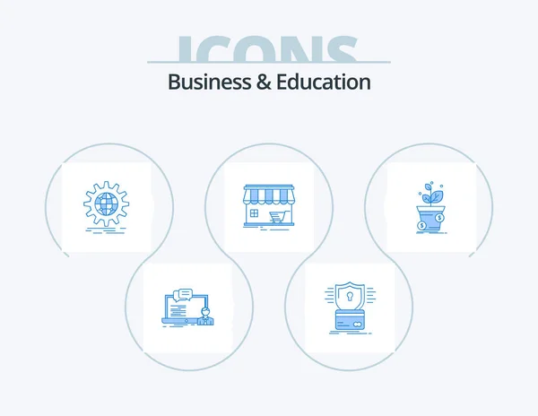 Business Education Blue Icon Pack Icon Design Market Shop Hacking — Stock Vector