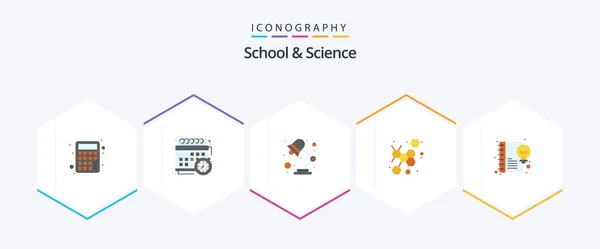 School Science Flat Icon Pack Including Creative Lamp Science Atom — Wektor stockowy