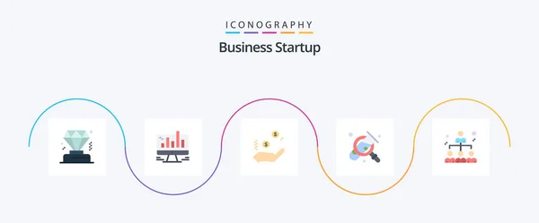 Business Startup Flat Icon Pack Including Network Search Business Magnifying — Διανυσματικό Αρχείο