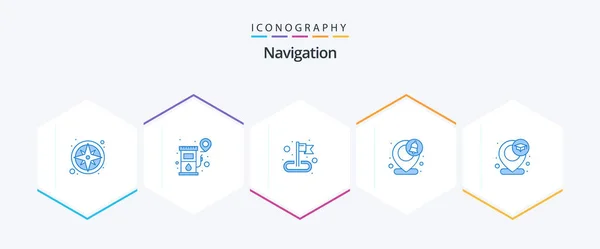 Navigation Blue Icon Pack Including School Pin Pin Map Notification — 图库矢量图片