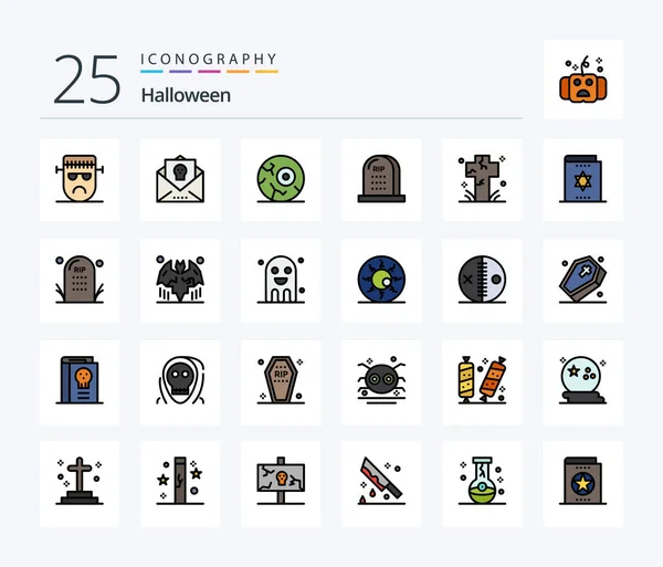 Halloween Line Filled Icon Pack Including Halloween Grave Holiday Death — Stockový vektor