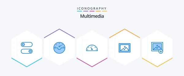 Multimedia Blue Icon Pack Including Speed Photo Add — Wektor stockowy