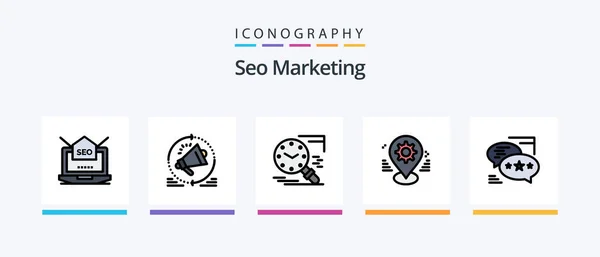 Seo Marketing Line Filled Icon Pack Including Seo Globe Solution — 图库矢量图片