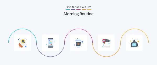 Morning Routine Flat Icon Pack Including Perfume Machine Weather Hair — Stok Vektör