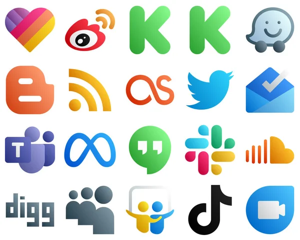 Gradient Social Media Brand Icon Set Icons Inbox Blogger Tweet — Stockvector