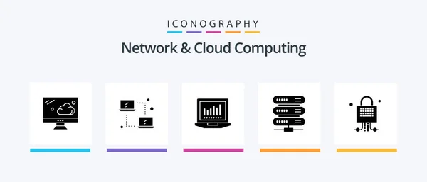 Network Cloud Computing Glyph Icon Pack Including Technology Locked Computing — Stock Vector