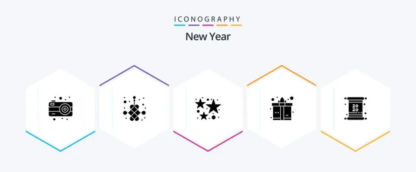 New Year Glyph Icon Pack Including Invite Card Firecracker Present — Stockový vektor