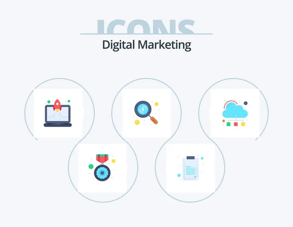 Digital Marketing Flat Icon Pack Icon Design Connection Launch Search — Image vectorielle