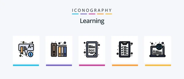 Learning Line Filled Icon Pack Including Doc Learning Book Kids — Image vectorielle