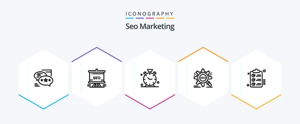 Seo Marketing Line Icon Pack Including Target Search Analytics Time — Vettoriale Stock