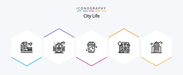 City Life Line Icon Pack Including Office Life Life City — 图库矢量图片