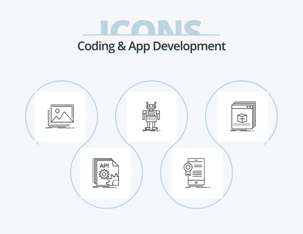 Coding App Development Line Icon Pack Icon Design Artificial Robot — Stock vektor